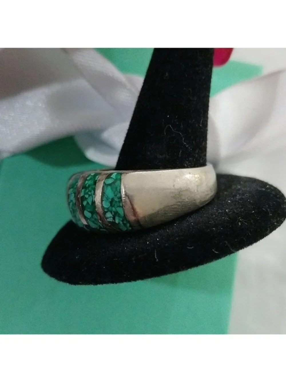 Men's Silver Ring w/ Inlayed Crushed Stone, Size 11.5